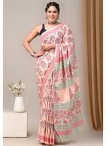 Cotton Peach Casual Wear Printed Saree